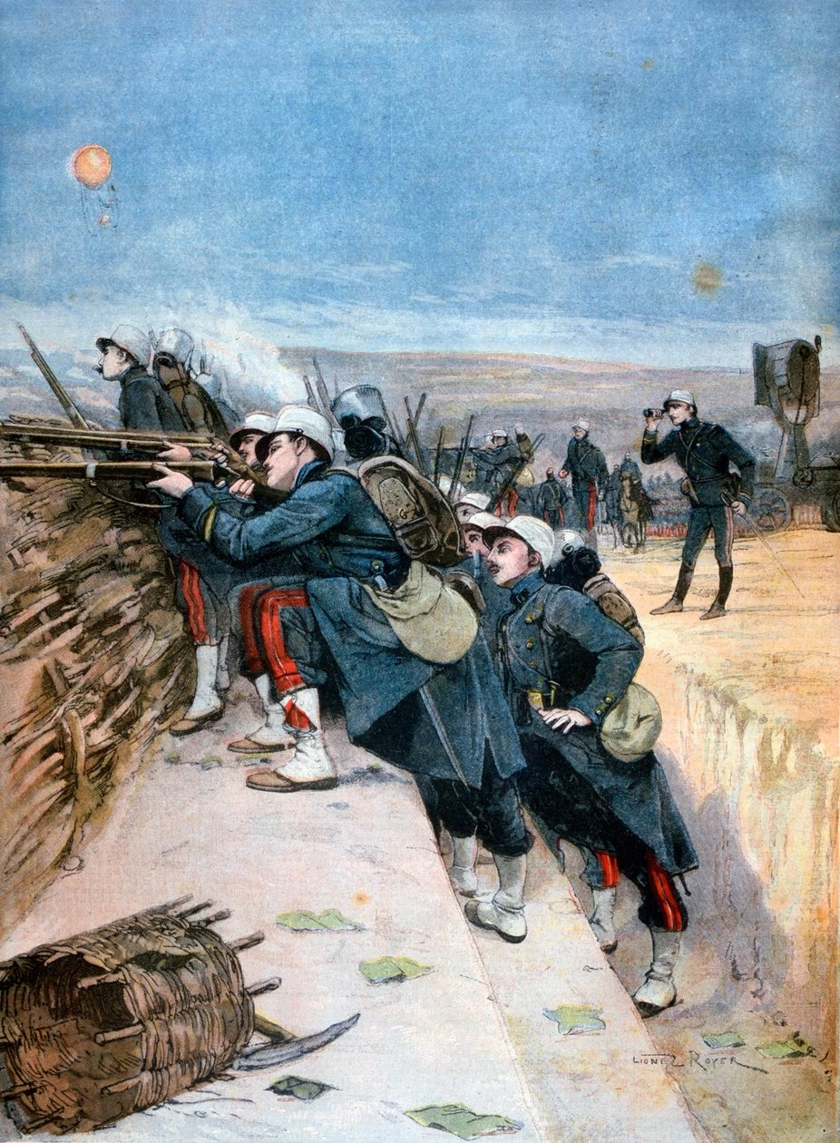 Soldati francesi in manovre di guerra di trincea, 1894